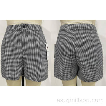 Zipper Fly Swallow Gird Pattern Lady&#39;s Shorts